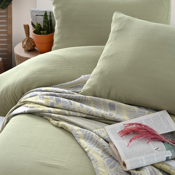 Schafer Home Nature Müslin Yatak Örtüsü Nevresim Seti 5 Parça-Yeşil - 2