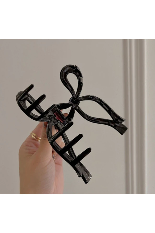 Kadın Siyah Büyük Boy Fiyonk Parlak Kırılmaz Toka (11Cm) - 3