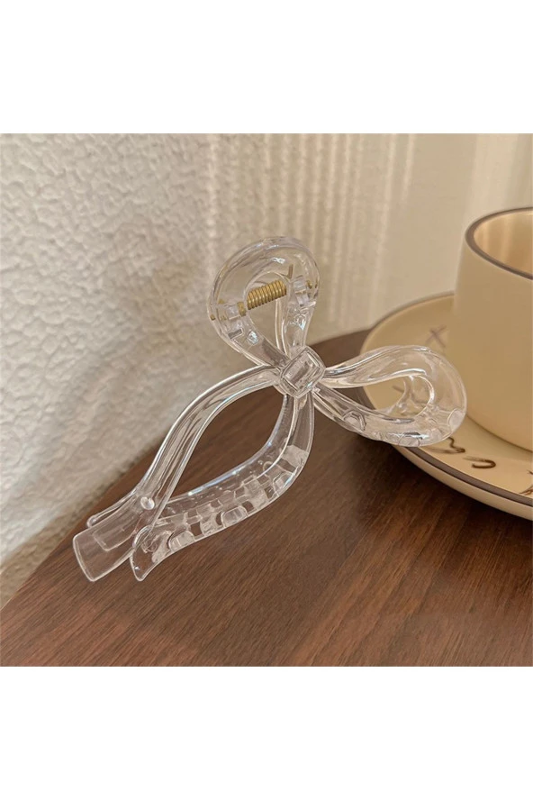 Kadın Şeffaf Büyük Boy Fiyonk Parlak Kırılmaz Toka (11Cm) - 2