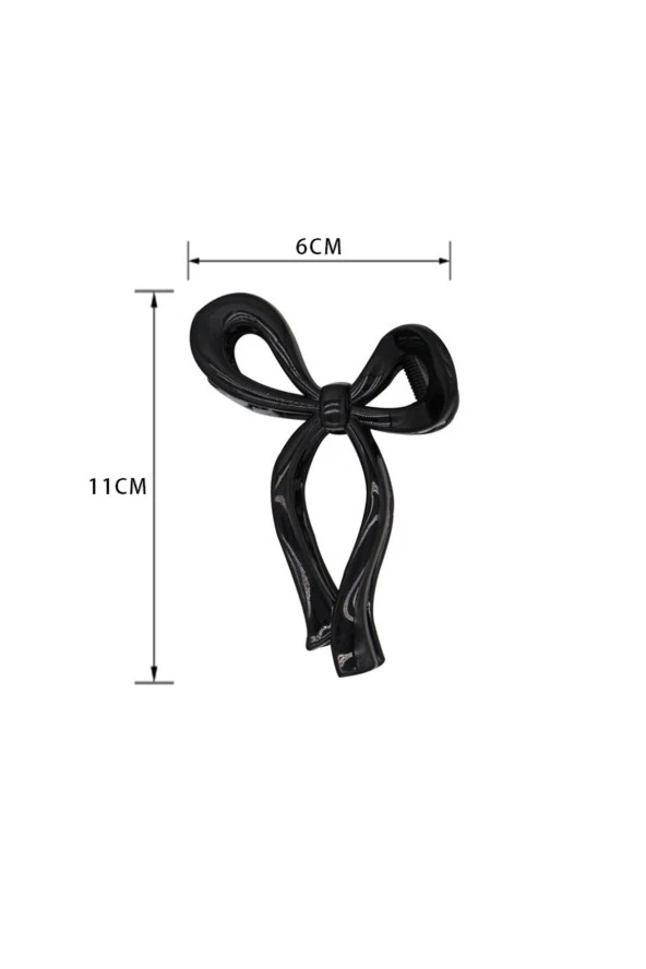 Kadın Siyah Büyük Boy Fiyonk Parlak Kırılmaz Toka (11Cm) - 4