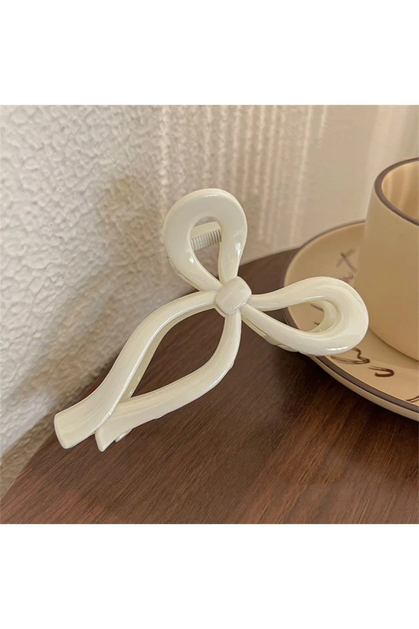 Kadın Beyaz Büyük Boy Fiyonk Parlak Kırılmaz Toka (11Cm) - 2
