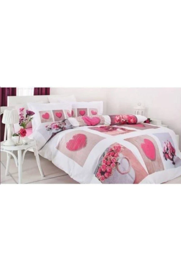 Özdilek Pink Hearts 3d Dijital Baskılı Quartz Nevresim Takımı Çift Kişilik