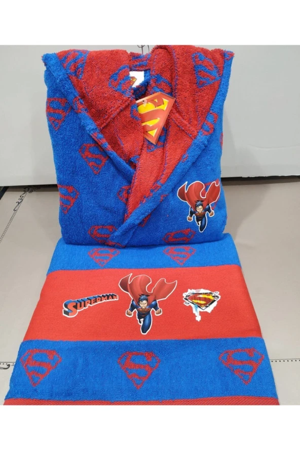 Özdilek Superman Blue Free Bornoz Seti 7-8 Yaş 2 Parça