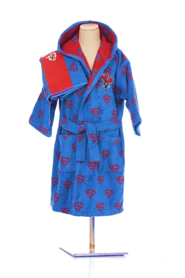 Özdilek Superman Blue Lisanslı Çocuk Havlu Bornoz Seti 5/6 Yaş