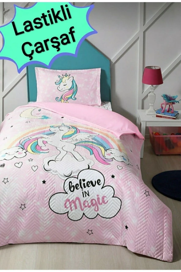 Özdilek Tek Kişilik Kapitoneli Nevresim Takımı Unicorn Lastikli Çarşaf