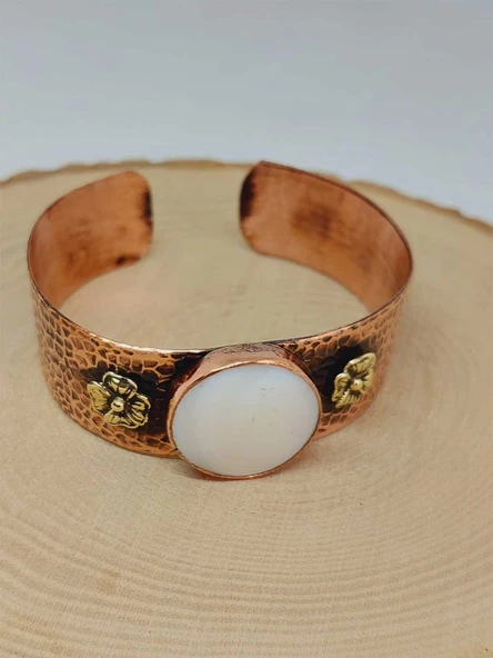 Sedef Taşı Motifli Kalın Bakır Bileklik (52508) - Resim 3