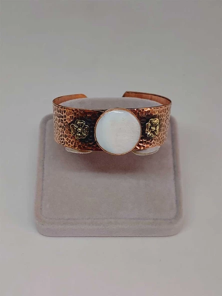 Sedef Taşı Motifli Kalın Bakır Bileklik (52508) - Resim 2