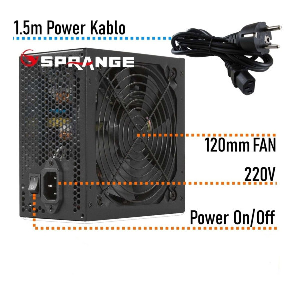 Sprange PS500-80P 500W 80 Plus Bronze Gamer 12CM Geniş Fan Power Supply - 3