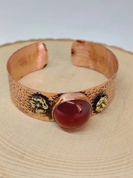 Akik Taşı Motifli Kalın Bakır Bileklik (52510) - Resim 3