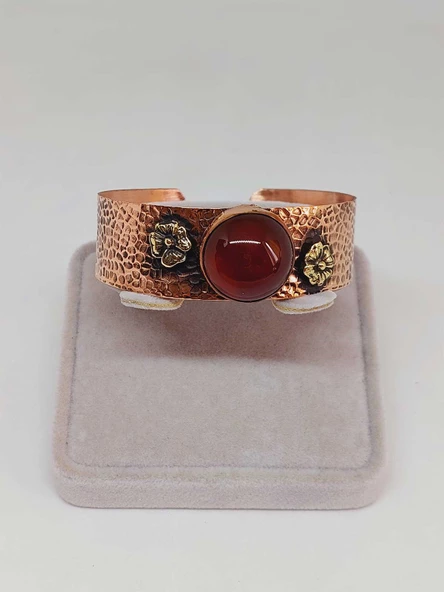 Akik Taşı Motifli Kalın Bakır Bileklik (52510) - Resim 2