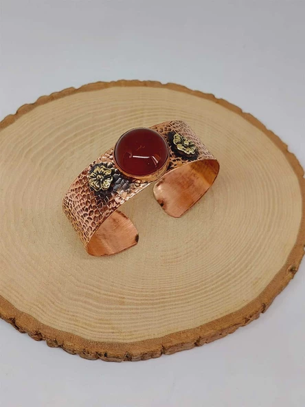 Akik Taşı Motifli Kalın Bakır Bileklik (52510) - Resim 4