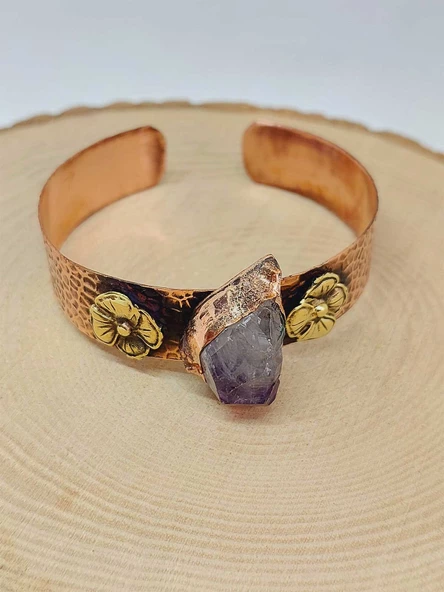 Ametist Taşı Motifli Kalın Bakır Bileklik (52512) - Resim 3