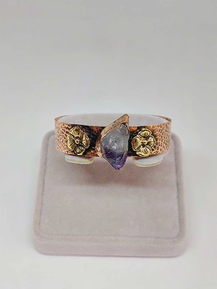 Ametist Taşı Motifli Kalın Bakır Bileklik (52512) - Resim 2