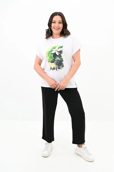 Kadın Büyük Beden Çiçek Baskı Detaylı Eşofman Takımı 8119-25 - 2