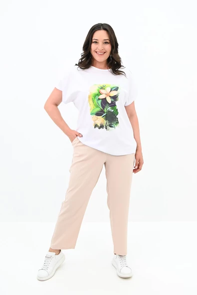 Kadın Büyük Beden Çiçek Baskı Detaylı Eşofman Takımı 8119-25 - 7