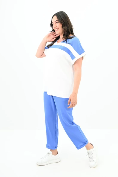 Kadın Büyük Beden Şerit Detaylı Eşofman Takımı 8117-25 - 4