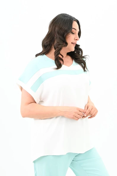 Kadın Büyük Beden Şerit Detaylı Eşofman Takımı 8117-25 - 8