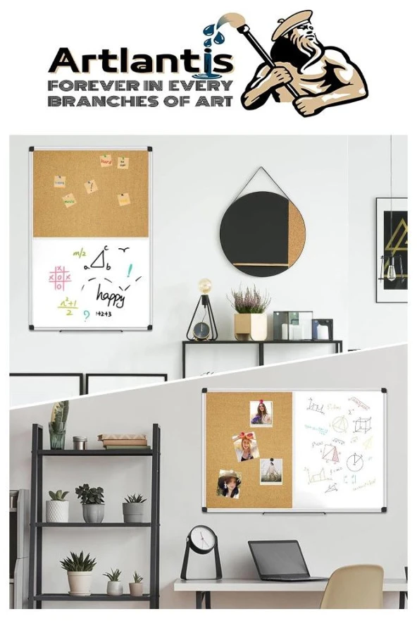 Çift Fonksiyonlu Yazı Tahtası ve Mantar Pano 60x90 cm 1 Adet Alüminyum Çerçeveli Mantar Panolu Yazı Tahtası - 6