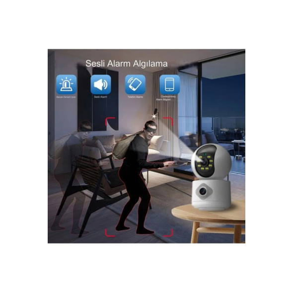 Çift Lensli Kablosuz Renkli Gece Görüşü 4mp İç Mekan Dış Mekan Sesli 1080P Güvenlik Kamerası - 4