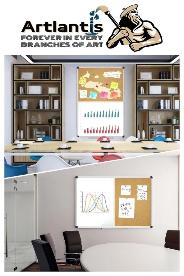 Çift Fonksiyonlu Yazı Tahtası ve Mantar Pano 60x90 cm 1 Adet Alüminyum Çerçeveli Yazı Tahta Kalemi ve Silgisi Harita Çivisi - 8