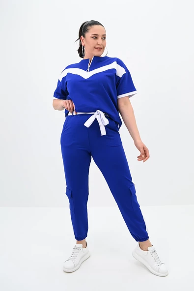 Kadın Büyük Beden Yarım Fermuarlı Eşofman Takımı 8109-24 - 12