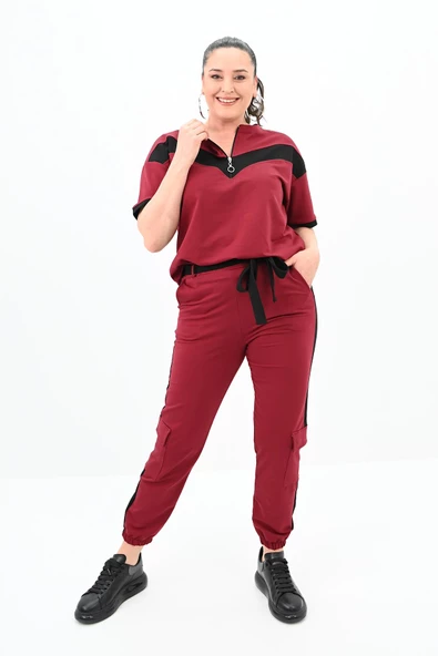 Kadın Büyük Beden Yarım Fermuarlı Eşofman Takımı 8109-24 - 8