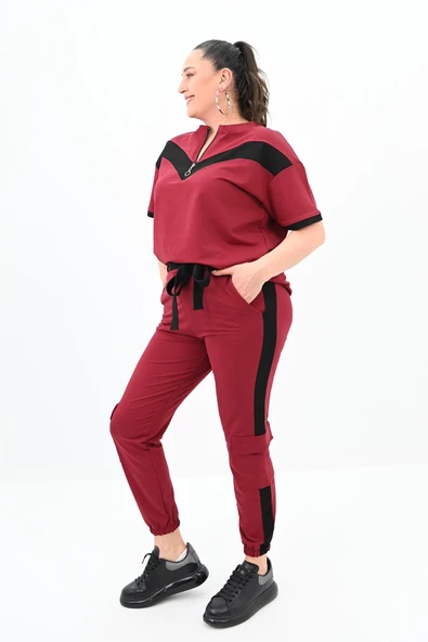 Kadın Büyük Beden Yarım Fermuarlı Eşofman Takımı 8109-24 - 7