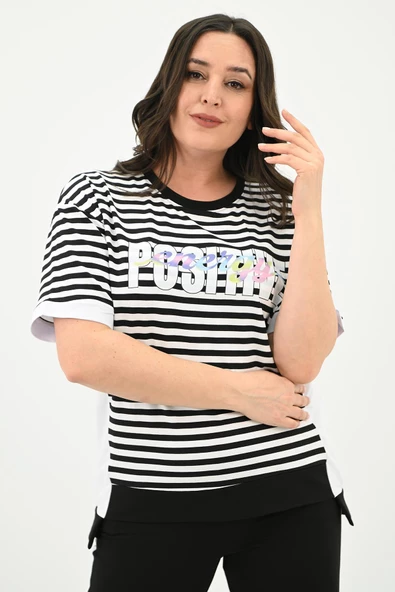 Kadın Büyük Beden Çizgili Eşofman Takımı 8106-24 - 9