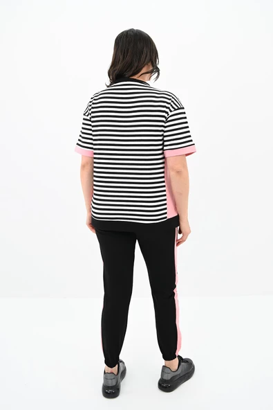 Kadın Büyük Beden Çizgili Eşofman Takımı 8106-24 - 4