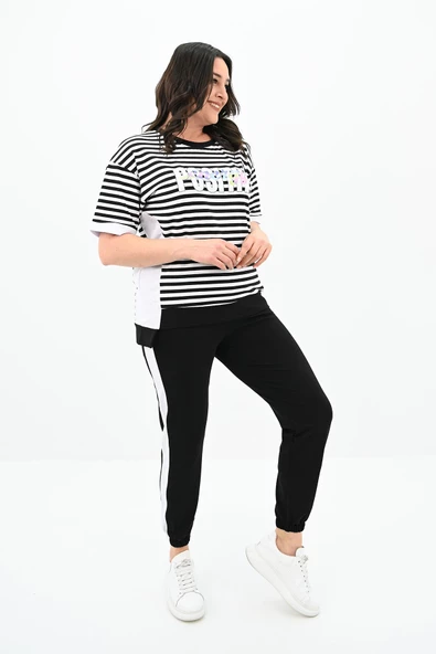 Kadın Büyük Beden Çizgili Eşofman Takımı 8106-24 - 7