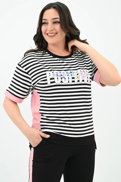 Kadın Büyük Beden Çizgili Eşofman Takımı 8106-24 - 5