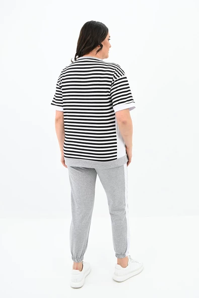 Kadın Büyük Beden Çizgili Eşofman Takımı 8106-24 - 12