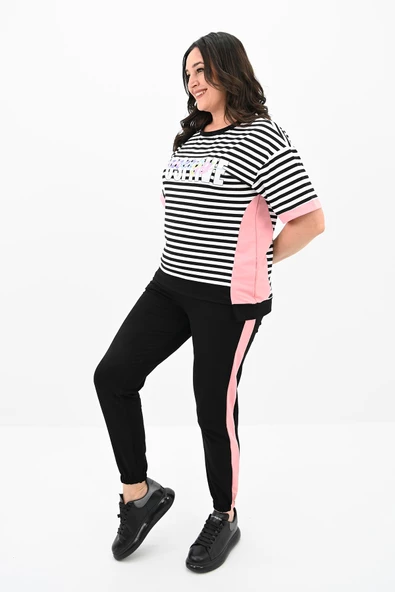 Kadın Büyük Beden Çizgili Eşofman Takımı 8106-24 - 3
