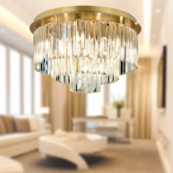 Apliqa Nilüfer Yuvarlak Eskitme Kristalli Taşlı Modern Tasarım Kristal Salon Avize