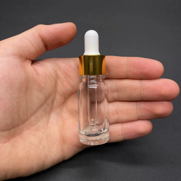10Ml Şeffaf Cam Damlalıklı Şişe , Gold Metalik Kapak  ,  10 Cc Saydam Cam Damlalıklı Şişe x 6 Adet