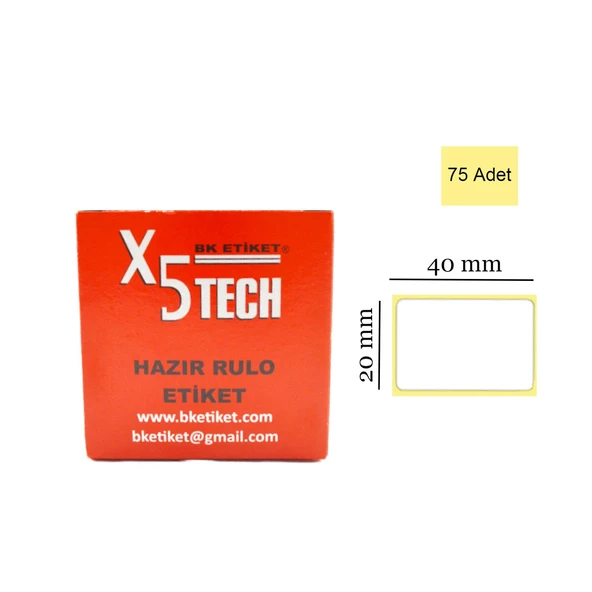 X5 Tech Beyaz Etiket 20X40 mm 75 Adet