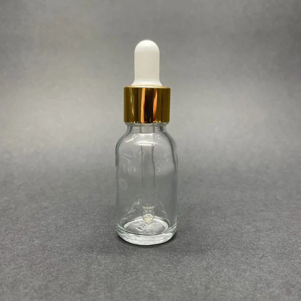15Ml Şeffaf Cam Damlalıklı Şişe , Gold Metalik Kapak  ,  15 Cc Saydam Cam Damlalıklı Şişe x 6 Adet - Resim 2