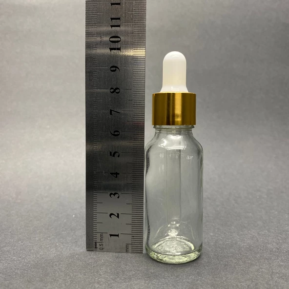 20Ml Şeffaf Cam Damlalıklı Şişe , Gold Metalik Kapak  ,  20 Cc Saydam Cam Damlalıklı Şişe x 6 Adet - Resim 3