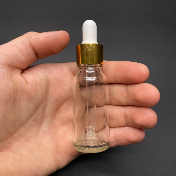 20Ml Şeffaf Cam Damlalıklı Şişe , Gold Metalik Kapak  ,  20 Cc Saydam Cam Damlalıklı Şişe x 6 Adet ürün görseli