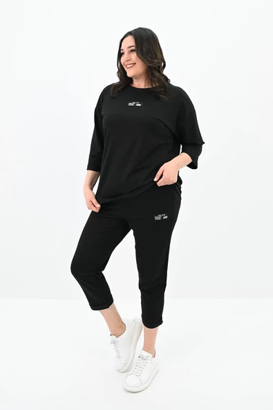 Kadın Büyük Beden Etiket Detaylı Eşofman Takımı 8100-24 - 8