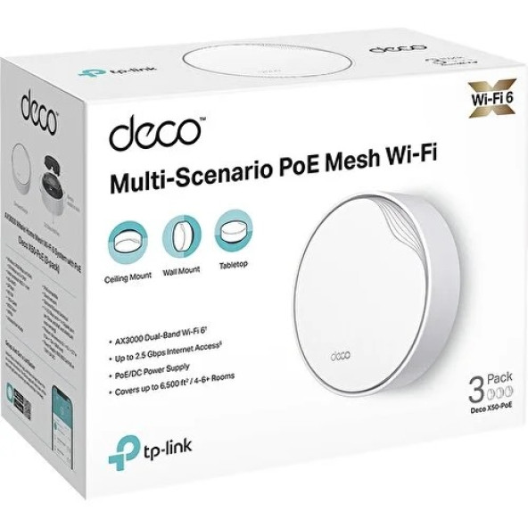 TP-Link Deco X50-POE 3000 Mbps 3'lü Router Poe Destekli Tüm Ev Mesh Wifi 6 Sistemi - 5