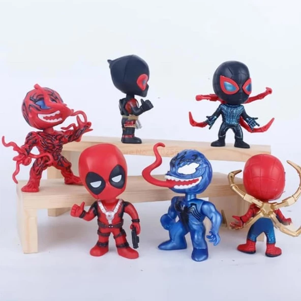 6'lı Anime Karakter Seti Spider-Man Siyah Spider-Man Venom Carnage Deadpool - 2