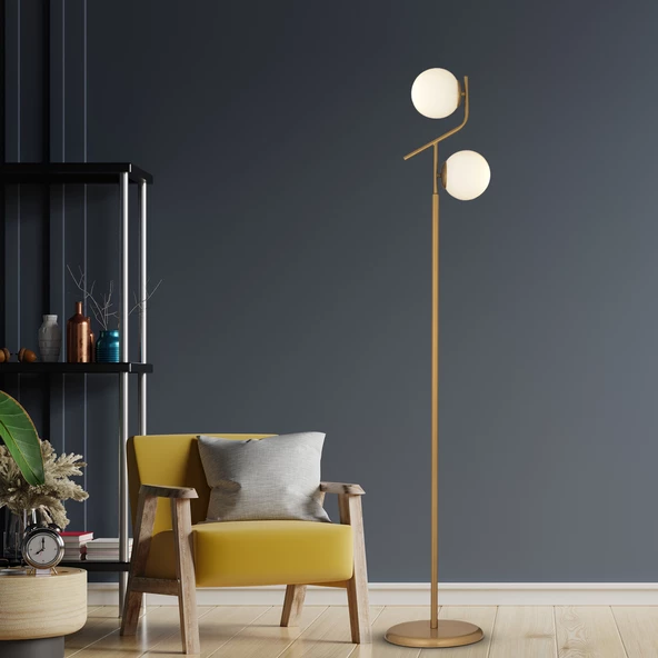 Apliqa Velar Eskitme Beyaz Camlı Modern Tasarım Metal Lambader - 2