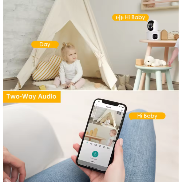 QASUL Yeni Nesil Çift Lens Biri Sabit Biri Hareketli Güvenlik Kamerası Hareket Algılama 4 MP Renkli Gece Görüşü - 3