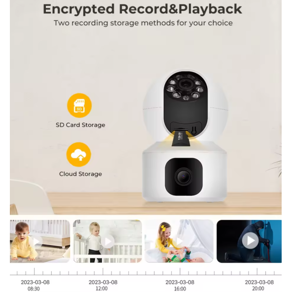 QASUL Yeni Nesil Çift Lens Biri Sabit Biri Hareketli Güvenlik Kamerası Hareket Algılama 4 MP Renkli Gece Görüşü - 4