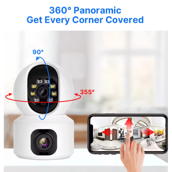 QASUL Yeni Nesil Çift Lens Biri Sabit Biri Hareketli Güvenlik Kamerası Hareket Algılama 4 MP Renkli Gece Görüşü - 6