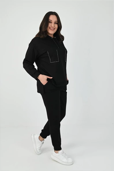 Kadın Büyük Beden Çift Cep Detaylı Eşofman Takımı 8081-24 - 2