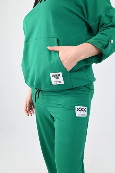 Kadın Büyük Beden Kanguru Cep Detaylı Eşofman Takımı 8026-24 - 8