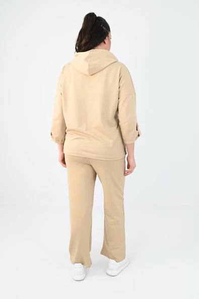 Kadın Büyük Beden Kanguru Cep Detaylı Eşofman Takımı 8026-24 - 11