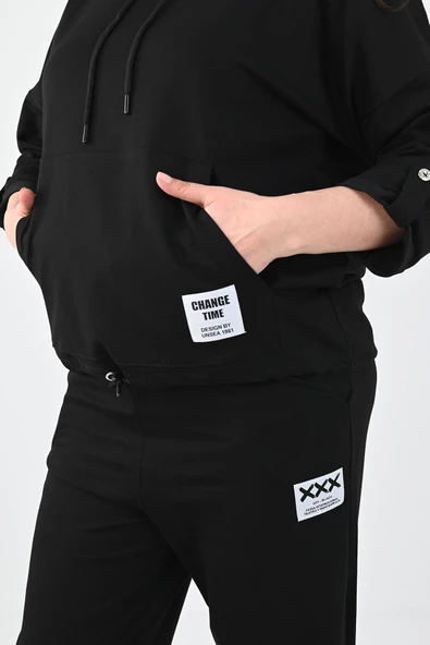 Kadın Büyük Beden Kanguru Cep Detaylı Eşofman Takımı 8026-24 - 4